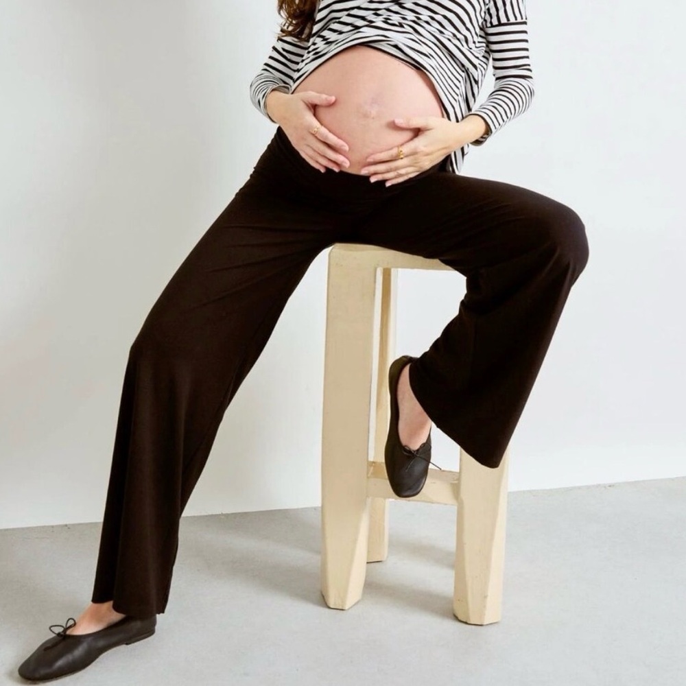 SPANX DOUBLE-WAISTBAND MID-BELLY MATERNITY FLARE LEGGINGS STRETCH KNIT